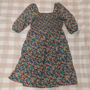 Colorful Floral Smocked Tiered Mini Dress Women's XL 16-18 Boho Cotton